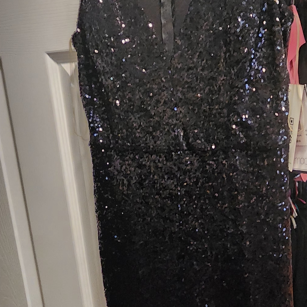 Emerald Sundae Black Sequin Backless Jumpsuit